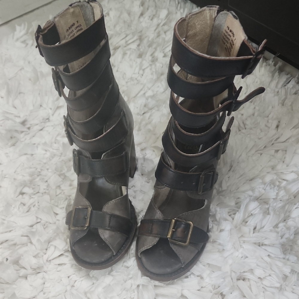 Freebird by Steven Black Heeled Boots with Buckle Straps